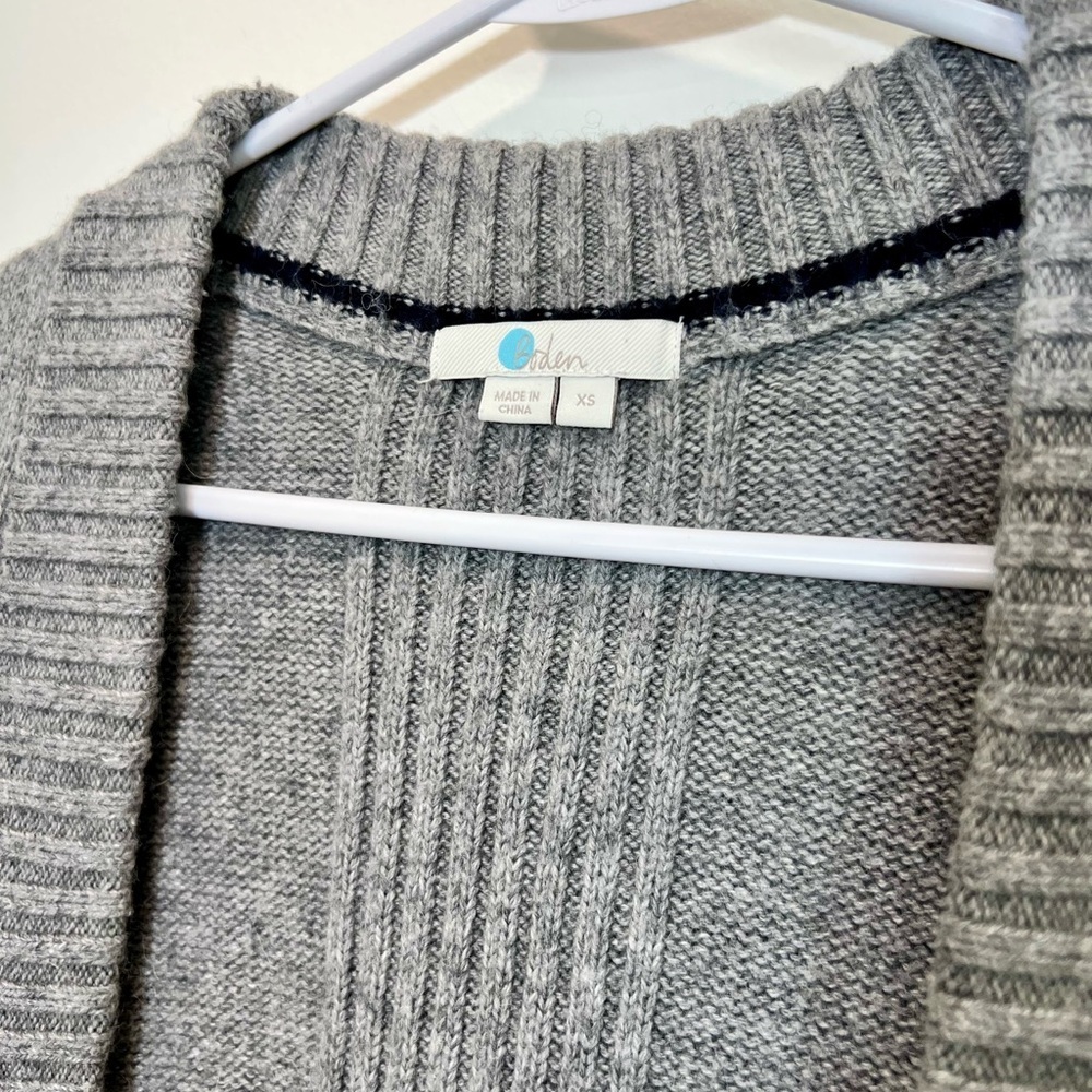 Boden:Gray Open Front knit Cardigan Sweater wool/cotton blend pockets size xs - Picture 2 of 6
